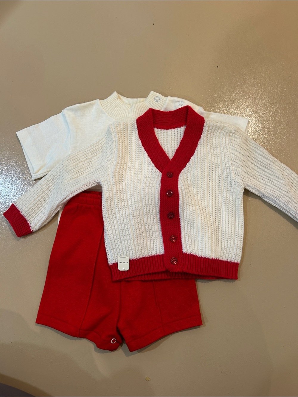 Vintage 1960s Toddletime Classic Red & White toddler Cardigan Set